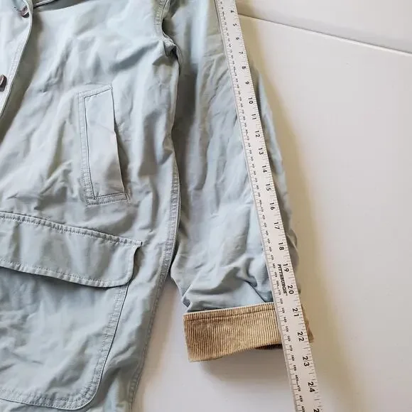LL Bean Coat Womens Large Blue Canvas Barn Corduroy Collar Lined Jacket Pockets - Picture 11 of 14
